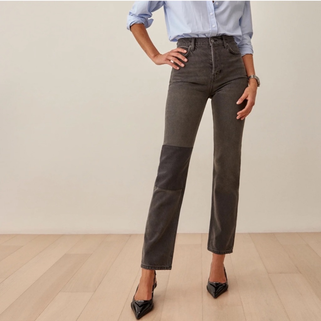 Reformation Cynthia Patch High Rise Straight Jeans Alder Size 27